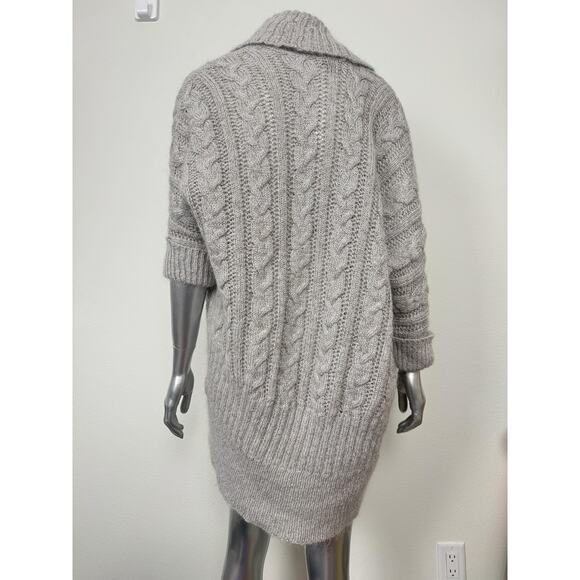Mohair Cardigan Womens Large Gray Gold Metallic Cable Knit Shrug Sweater Express - Picture 5 of 10